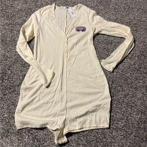 PINK Victoria's Secret Cream Long-Sleeve Henley Romper